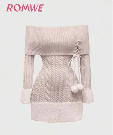 Shein ROMWE 오프숄더 니트 원피스 핑크