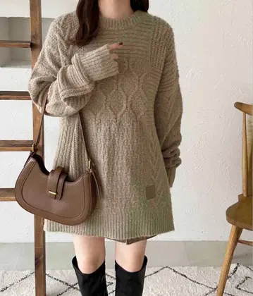 apres jour clair 케이블 니트 오버 사이즈 스웨터