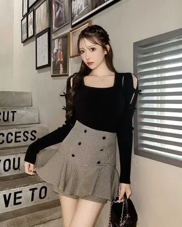 cherimi 더블 버튼 치마바지 브라운 셰리미 M