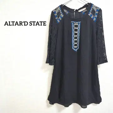해외 구제 의류 ALTAR'D STATE 블랙 자수 5부 소매 원피스