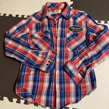 남성용 vanson 긴팔 체크 무늬 플란넬 셔츠 M 사이즈