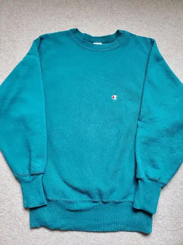 90s 자수 택 리버스위브 터콰이즈 그린 M