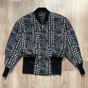 Leilian 레리안 체크 무늬 디자인 봄버 자켓