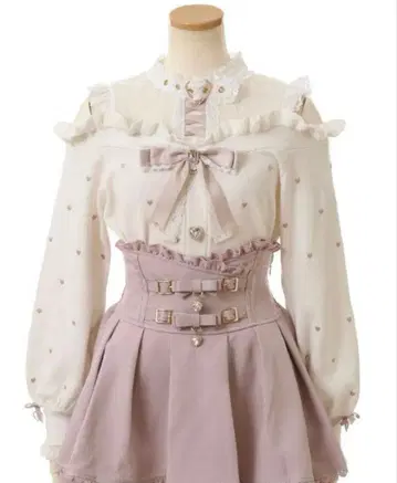 LIZLISA 하트 자수 어깨 트임 레이어드 니트 화이트 핑크