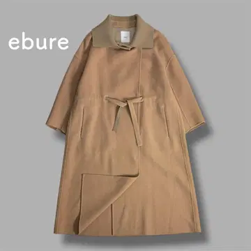 ebure 에부르 스탠 칼라 롱 코트 울 카멜