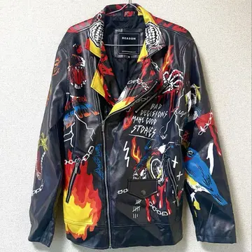 레어 락 그래피티 바시티 자켓 화려함 개성 바이크 해골 자켓