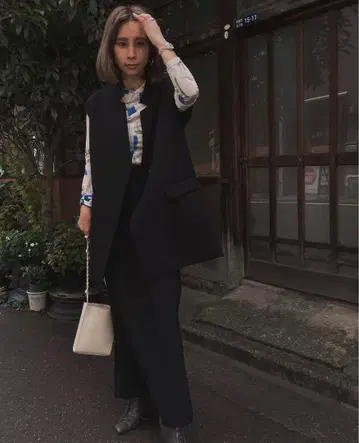 OTONA WRAP VEST SET UP DRESS 블랙 S사이즈