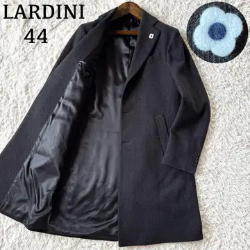 미사용급 라르디니 체스터 코트 부토니에르 헤링본 S 블랙