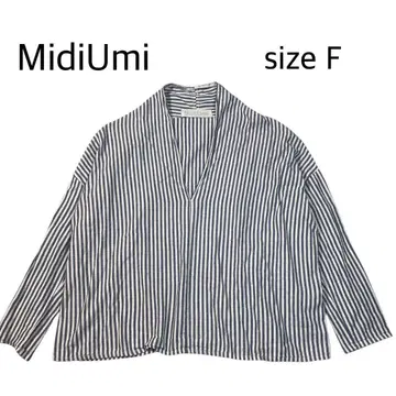 [ size F ] MidiUmi 스트라이프 블라우스 V넥 코튼