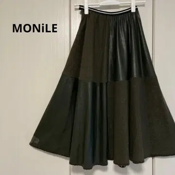 모니레 MONiLE 스커트 울 인조 가죽 절개 플레어 스커트