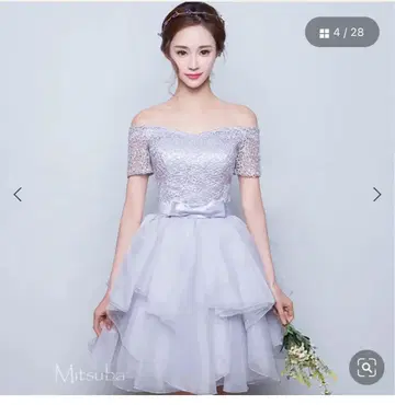 레이스와 쉬폰 프릴 드레스 파티 드레스 원피스 라이트 그레이
