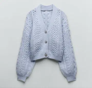 ZARA 라이트 스톤 가디건 니트 스웨터 라이트 블루