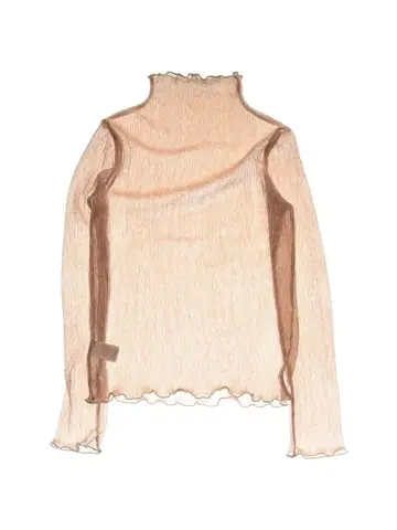 시스루 옅은 핑크 긴팔 하이넥 시어 탑