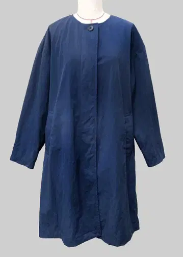 무인양품 오버 사이즈 노카라 나일론 코트 (발수 가공) 네이비