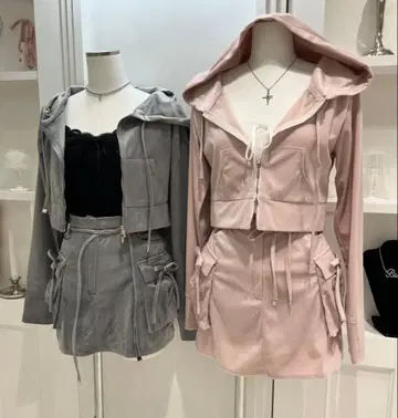 버블스 벨벳 후드티 셋업 핑크