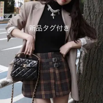 Darich 체크 더블 벨트 랩 미니스커트