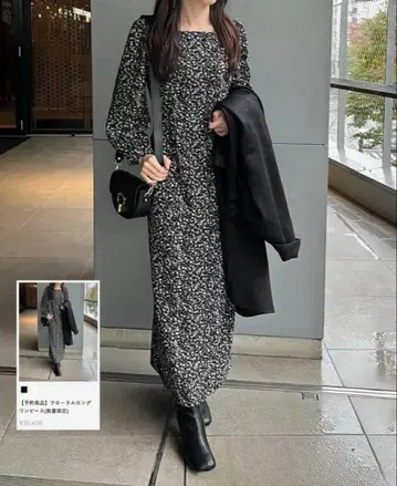 정가: 10,450엔 꽃무늬 롱 원피스 폴리에스테르 긴팔 가을/겨울