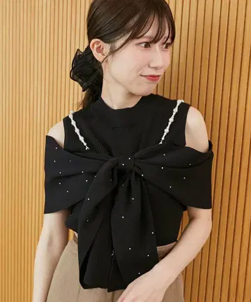 펄 체인 비쥬 리본 니트