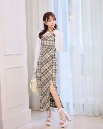 미셸 마카롱 앙상블 체크 원피스