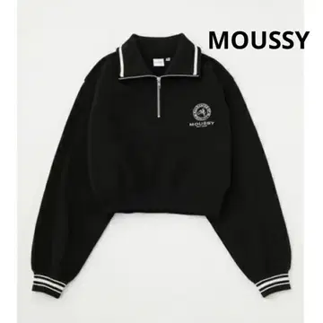 MOUSSY 마우지 하프 지퍼 크롭 맨투맨 블랙