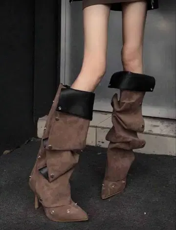 롱 부츠 힐 개성있는 레이어드 여성용 YELLO