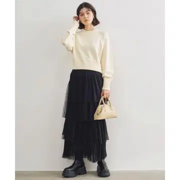 COCO DEAL 플리츠 믹스 튤 캉캉 스커트 S