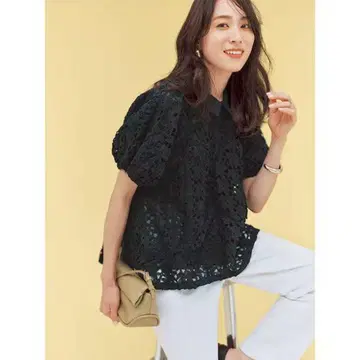 THREE SQUARE x VERY 레이스 블라우스 네이비