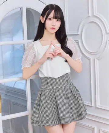 미셸 마카롱 슬림 레그가 되는 스커트 하운드투스 체크 패턴 M