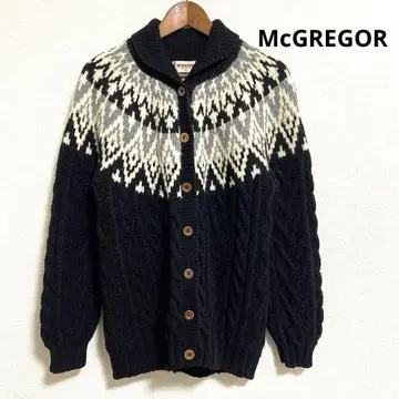 McGREGOR 노르딕 가디건 울 블랙 나무 버튼 M