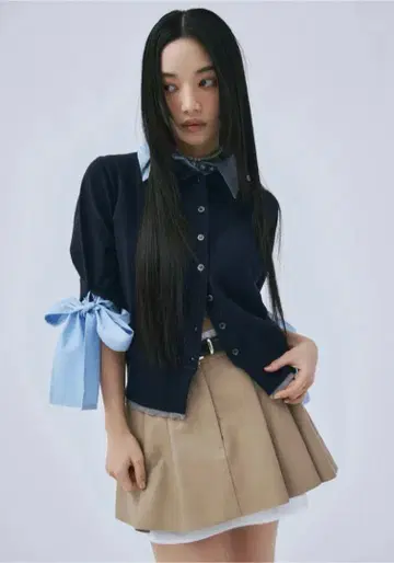 eimy istoire 셔츠 도킹 레이어드 니트 네이비