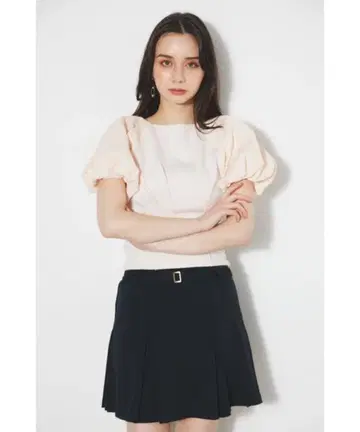 rienda 자카드 볼륨 슬리브 컷 탑 핑크