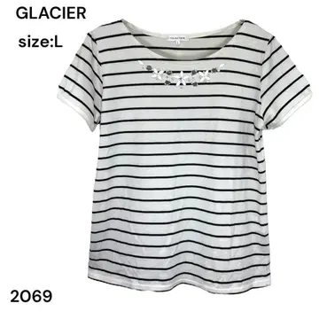 그라시아 GLACIER 셔츠 상의 L 보더 스타일리시 장식