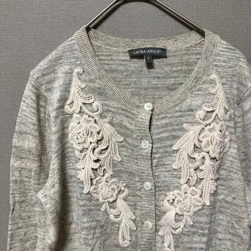 로라 애슐리 크루넥 레이스 악센트 가디건(S) 린넨 혼방 니트