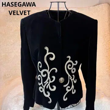 HASEGAWA VELVET M 블랙 노카라 자켓 골드 자수 훌륭함