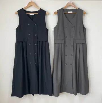 [한국 fashion] 슬리브리스 더블 버튼 원피스 블랙