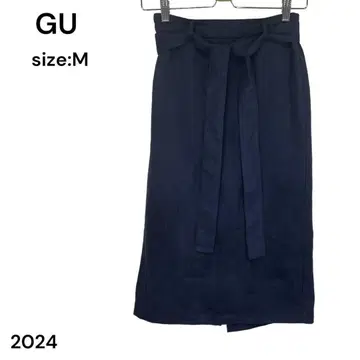 GU 롱 스커트 M 네이비 허리밴딩
