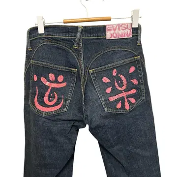 EVISU DONNA 스트레이트 레그 데님 28 핑크 페인트 도락