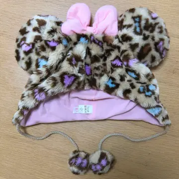 레오파드 무늬 플리스 모자 핑크 리본 포함