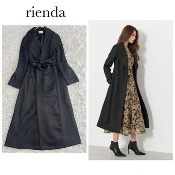 리엔다 숄카라 롱 코트 허리 리본 벨트 여배우 옷깃 블랙
