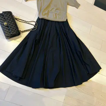 플라주 플레어 롱 스커트 블랙 코튼