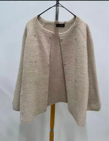 큐빅 장식 노카라 숏 자켓 베이지 M~L