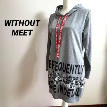 WITHOUT MEET 그레이 후드 부착 후드티 원피스 여성용 M