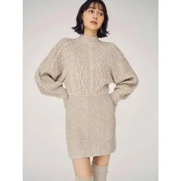 MERCURYDUO 머큐리 듀오 케이블 니트 미니 원피스 니트