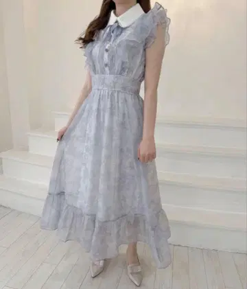 ROJITA 프릴 슬리브 꽃무늬 롱 원피스 블루