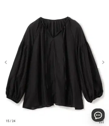 벌룬 슬리브 V넥 블랙 긴팔 셔츠