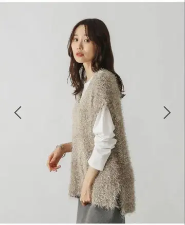 택 포함 새상품 글로벌 워크 사라사라 샤기 베스트 긴팔 T 라이트 모카