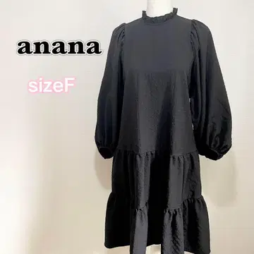 anana 롱 원피스 블랙 볼륨 소매 티어드