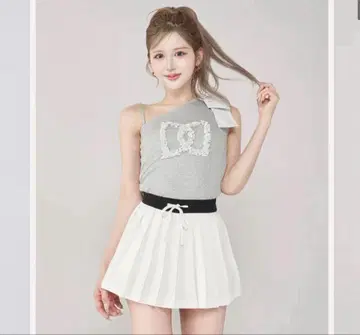 다리치 빅 리본 원숄더 상의 그레이 택 포함 새상품