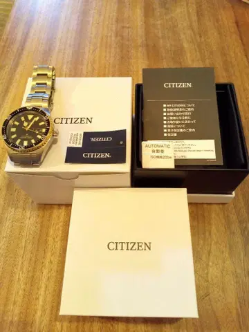 CITIZEN 자동 와인딩 시계 다이버즈 스타일 블랙 골드 베젤
