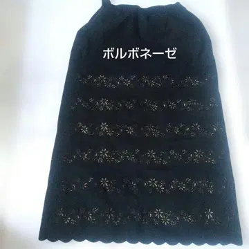 새상품급 Borbonese 레이스 패턴 롱 스커트 블랙 볼보네제